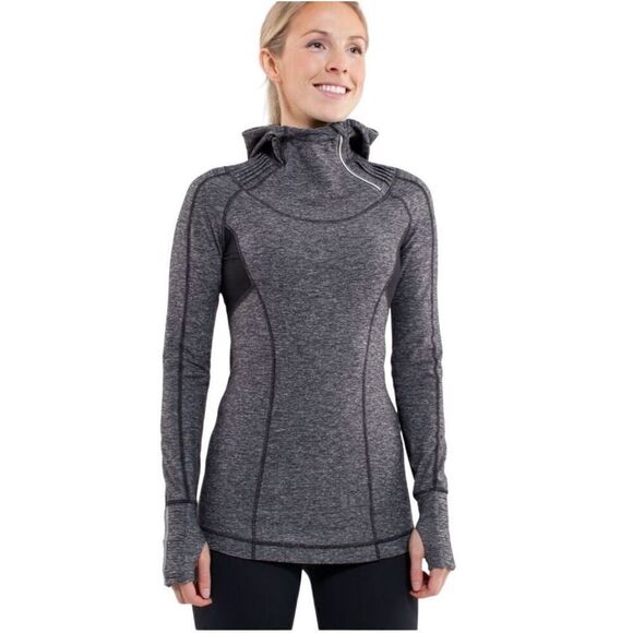 Lululemon Run Back On Track Pullover Heathered Black Hoodie Size 8 - Picture 1 of 7